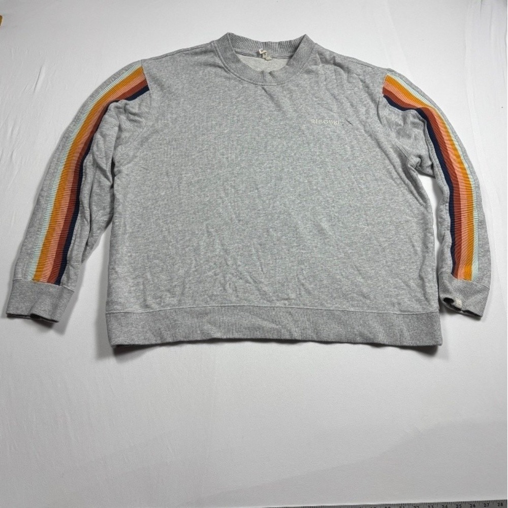Rip Curl Women's XL Gray Crewneck Sweatshirt Multicolor Striped Sleeves